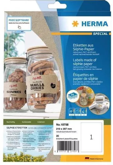 Αυτοκόλλητη Ετικέτα Α4 Herma Ορθογώνια 20 Φύλλα No 10758 210x297mm