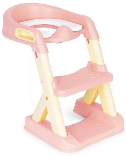 Παιδικό Κάθισμα Τουαλέτας Ecotoys με Σκληρή Επιφάνεια, Χερούλια & Σκαλοπάτι Ροζ