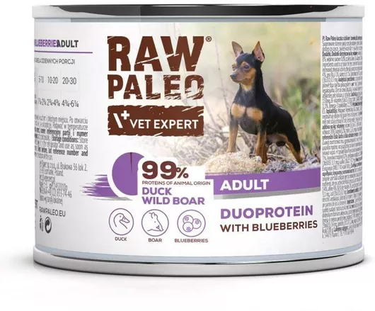 Υγρή Τροφή VetExpert Raw Paleo Σκύλων σε Κονσέρβα με Πάπια & Αγριογούρουνο χωρίς Σιτηρά & Γλουτένη 200gr