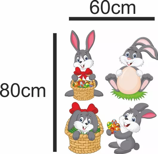 Αυτοκόλλητα Βιτρίνας Λαγουδάκια 2 (σετ 4 Τεμάχια) 50cm x 37cm