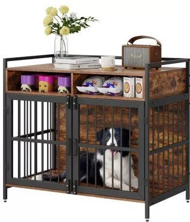 Vevor Έπιπλο Κλουβί Σκύλου με Αποθήκευση 41", Ξύλινο, Διπλές Πόρτες, για Μεγάλες Φυλές έως 70 lbs, Καφέ Ρουστίκ (Zwjjsglzsjsg7b2wzv0)