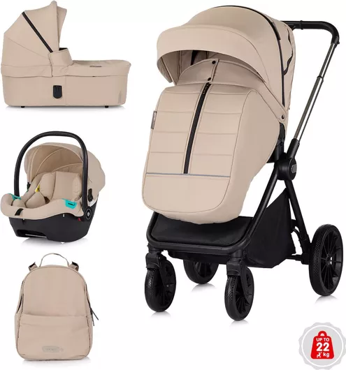 Chipolino Encanto Ρυθμιζόμενο Καρότσι Μωρού 3 σε 1 Kατάλληλο για Νεογέννητο Μπεζ