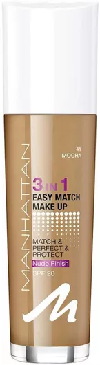 Manhattan Easy Match 3 In 1 Liquid Make Up SPF20 41 Mocha 30ml