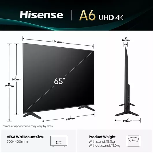 Hisense Smart Τηλεόραση 65" 4K UHD LED A6Q HDR 2025 65A6Q