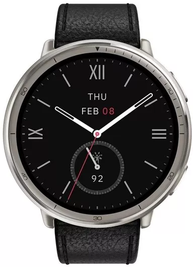 Amazfit Active 2 Stainless Steel 44mm Smartwatch με Παλμογράφο (Black Leather)
