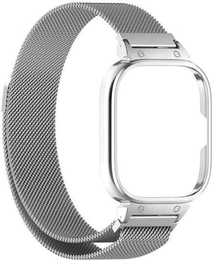 Redmi Watch 5 Θήκη Ρολογιού Μεταλλικό Πλαίσιο Ενσωματωμένη Ταινία Milan Magnetic Steel Mesh Band Ασημί