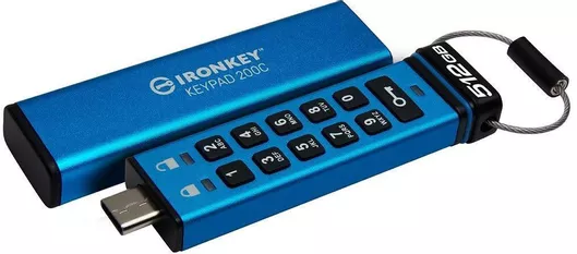 Kingston IronKey Keypad 200C 256GB USB Stick 3.2 με σύνδεση USB-C Μπλε