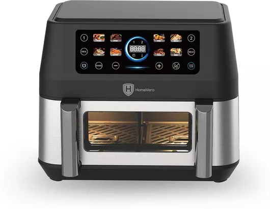 HomeVero Air Fryer με Διπλό Αποσπώμενο Κάδο 9lt Ασημί HV-AF9CD