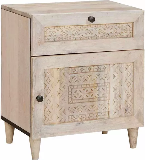 Κομοδίνο από Μασίφ Ξύλο & Γυαλί Μάνγκο 50x33x60cm