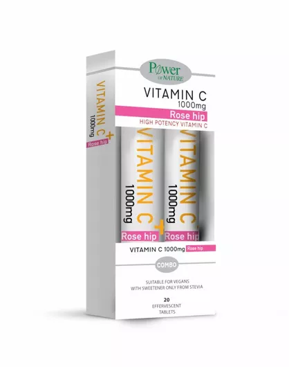 Power Health High Potency Vitamin C Rose Hip Βιταμίνη για Ενίσχυση του Ανοσοποιητικού, τo Δέρμα & Αντιοξειδωτική δράση 1000mg Πορτοκάλι 2x20 Αναβράζοντα Δισκία