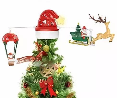  Χριστουγεννιάτικο Σκουφάκι με Στολίδια για τη Κορυφή του Δέντρου Κόκκινο