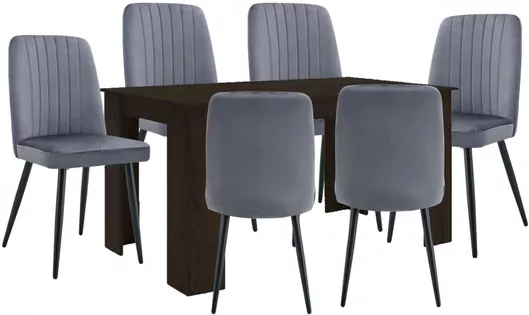 Σετ Τραπεζαρίας 15157 με Τραπέζι & Καρέκλες 7τμχ 140x80x75cm Μαύρο / Γκρι