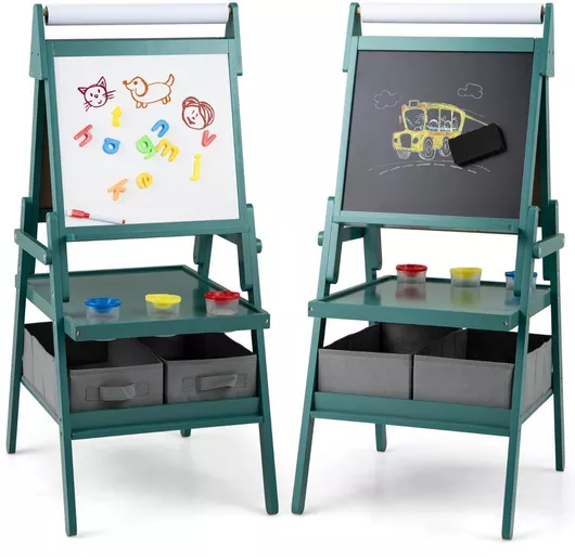 Costway Πίνακας Μαγνητικός / Μαυροπίνακας Διπλής Όψης Επιδαπέδιος 38x38x101.5cm