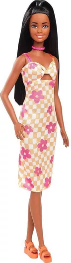 Barbie Κούκλα Fashionistas Μελαχρινή Κίτρινο Φόρεμα - Ροζ Λουλούδια