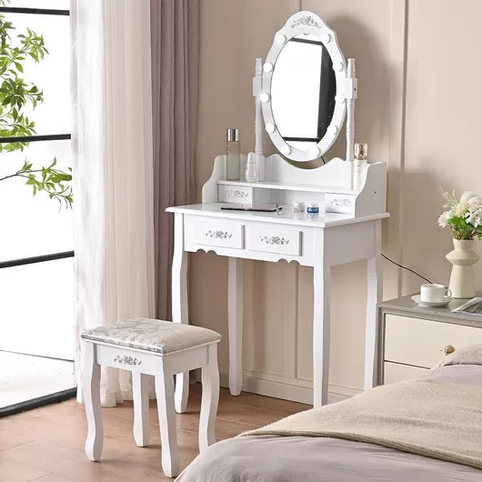 Τουαλέτα Κρεβατοκάμαρας Ξύλινη Λευκό με Καθρέπτη & Επένδυση Δερματίνης 71x40x149cm