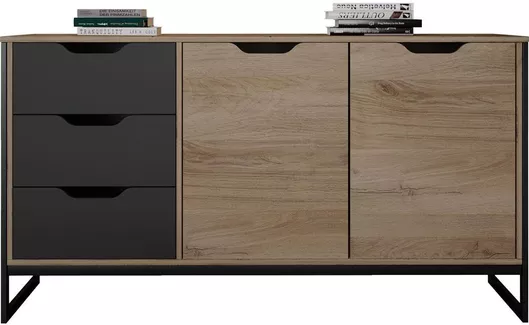Μπουφές Arwen από Μέταλλο με Συρτάρια Arwen Oak- Graphite, Μαύρος 160.5x40.5x80cm