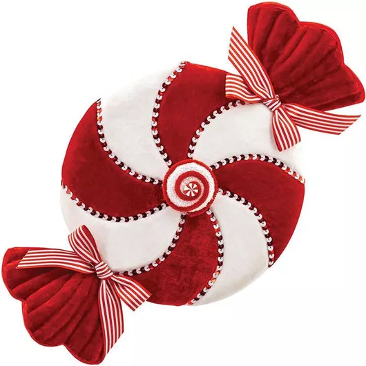 Χριστουγεννιάτικη Διακοσμητική Στρογγυλή Καραμέλα Βελούδινη 26x9x44cm Κόκκινο / Λευκό