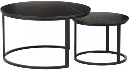 Στρογγυλό Σετ Ζιγκόν Solme Ξύλινο Μαύρο Μάρμαρο 2τμχ Μ80xΠ80xΥ45cm