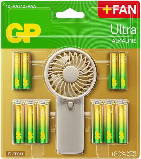 Gp Ultra Alkaline 12xaa + 12xaaa Batteries + Hand Fan Electronics