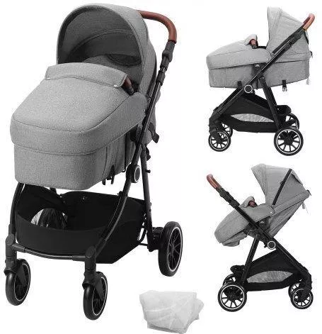 Vevor Ρυθμιζόμενο Καρότσι Μωρού 2 σε 1 Kατάλληλο για Nεογέννητο Σκούρο Γκρι