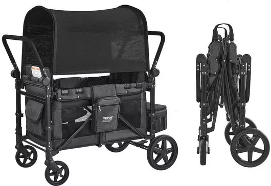 Vevor Wagon Push Pull Quad Καρότσι Μωρού Μωρού Γκρι