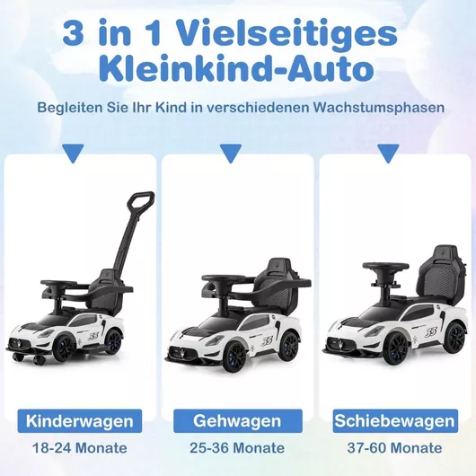 Costway TQ10308WH Περπατούρα Αυτοκινητάκι Ride On με Χειρολαβή για 18+ Μηνών με Ήχους Λευκό