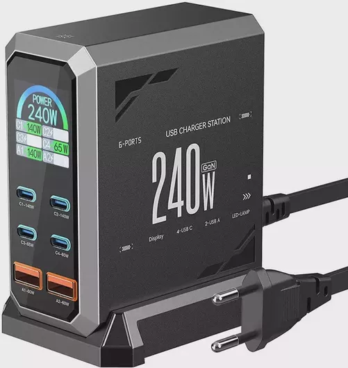 Blitzwolf BW-S31 Φορτιστής Κινητού Τηλεφώνου με 2 Θύρες USB-A & 4 Θύρες USB-C 240W Μαύρο