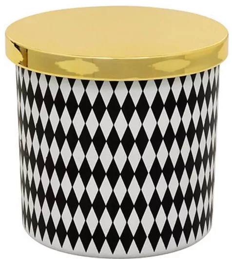 Κερί Κεραμ.βάζο/μαυρόασπροι Ρόμβοι Χρυσό Καπάκι 260g/φ10 7η10cm