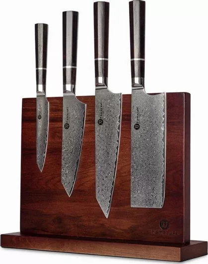 Blaumann Kamazaki KZI002SET Σετ Μαχαίρια με Βάση από Ατσάλι Δαμασκού 4τμχ Σκούρο Καφέ