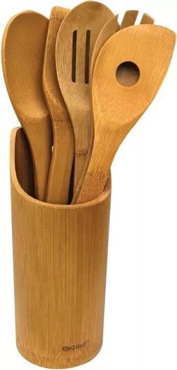 KING Hoff Σετ Bamboo Εργαλείων Μαγειρικής με Βάση 5τμχ Καφέ