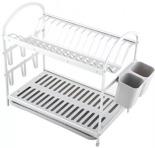 Πιατοθήκη Στεγνωτήρας Νεροχύτη Διώροφος Μεταλλικός Ασημί 49.7x24x37.7cm