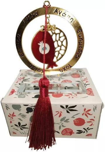 Γούρι 2026 Ευχές Κρυστάλλινη Βάση Ρόδι H8x8cm,aprox Charm272