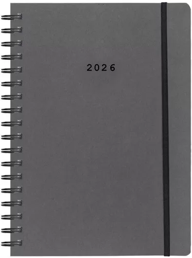 Next Ημερολόγιο 2026 Natural Ημερήσιο Σπιράλ Γκρι Σκούρο Λάστιχο 12x17εκ Δυνατότητα Εκτύπωσης