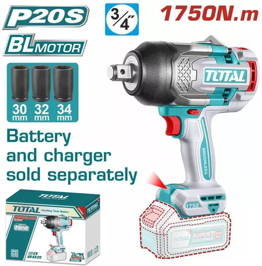 Total Brushless Μπουλονόκλειδο Μπαταρίας 20V Solo με Υποδοχή 3/4"
