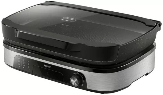 Philips HD6212/90 EU Επιτραπέζια Ηλεκτρική Ψησταριά Λείας & Αυλακωτής Πλάκας με Καπάκι & Ρυθμιζόμενο Θερμοστάστη