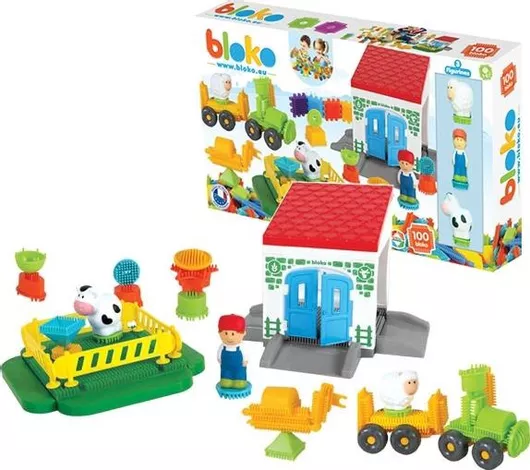 Mochtoys Τουβλάκια Οδοντωτά με Φιγούρες Farm για 1+ Έτους 100τμχ