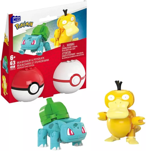 Mega Bloks Τουβλάκια Pokemon Bulbasaur Psyduck Pokeballs για 6+ Ετών 63τμχ