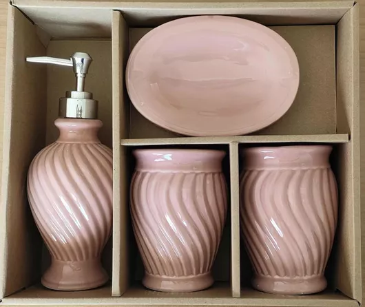 Decomarket Σετ Αξεσουάρ Μπάνιου Κεραμικό 4τμχ