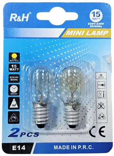 R&h Λάμπες Φούρνου E14 15w 300° Σετ 2 Τεμαχίων Mini Lamp Oven Bulbs E14 15w 300° Set 2 Pieces