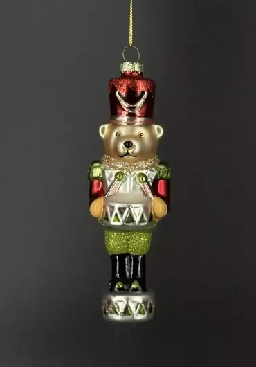 Χριστουγεννιάτικο Κρεμαστό Στολίδι Αρκουδάκι Κόκκινο Γυάλινο