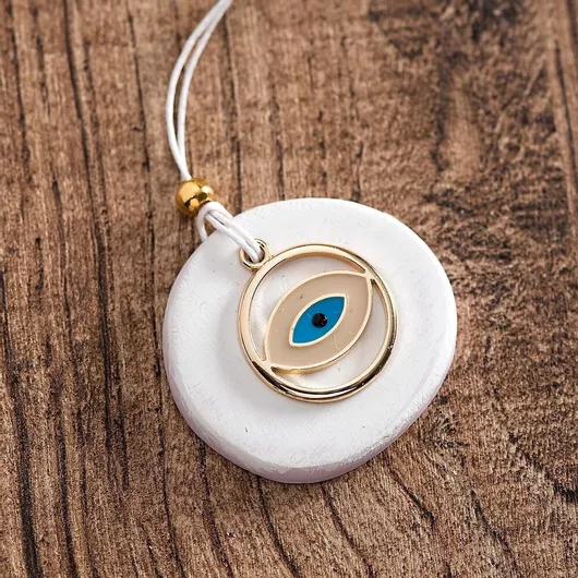 Παρίσης Κρεμαστό Γούρι Μάτι από Κεραμικό Υλικό Λευκό