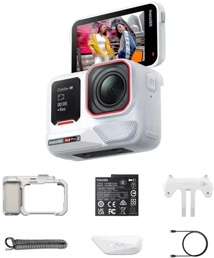 Insta360 Ace Pro 2 Action Camera 8K Υποβρύχια Xplorer Bundle με Οθόνη Αφής 2.4" & Wi-Fi Arctic White