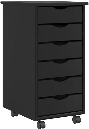 Ντουλάπι Γραφείου από Μασίφ Ξύλο με Ροδάκια & Συρτάρια Μαύρο 34x39x65.5cm