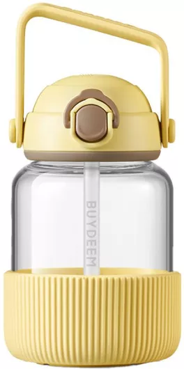 Buydeem Παιδικό Παιδικό Παγούρι Γυάλινο με Καλαμάκι Κίτρινο 800ml