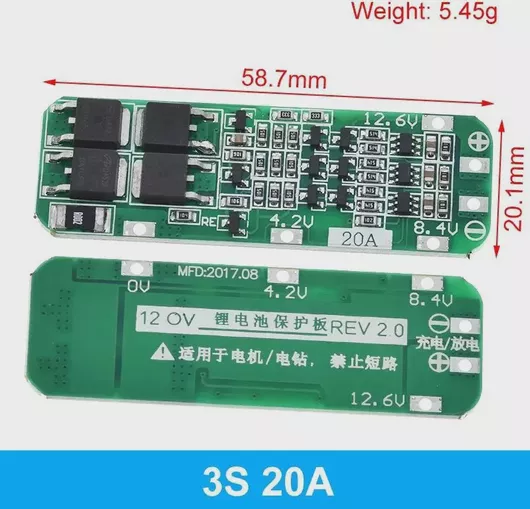 Πλακέτα Μπανταρίας Protection  BMS 3S 20A Li-ion