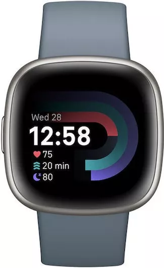 Fitbit Versa 4 Health & Fitness Smartwatch S+L Bands Included Waterfall Blue / Platinum