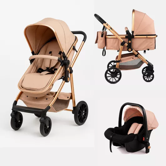 Καρότσι Μωρού 3 σε 1 Emily από Νεογέννητο Μπεζ / Χρυσό