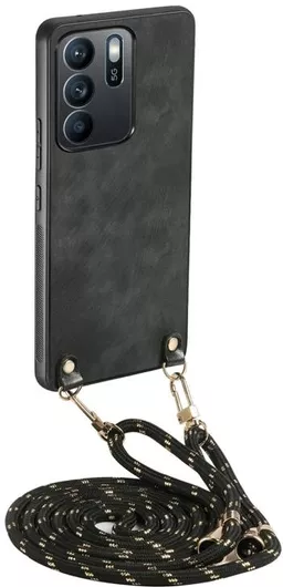 Θήκη για OPPO Reno6 Z Vintage Leather PC Back Cover Phone Case with Crossbody Strap(Black)