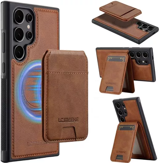 Θήκη για Samsung Galaxy S22 Ultra 5G LC.IMEEKE L3 Series Detachable RFID Card Bag Magsafe Phone Case(Brown)