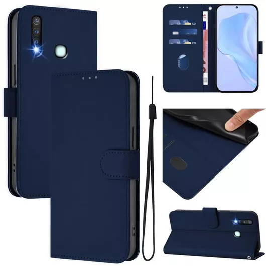Θήκη για vivo Y19 / U3 / Y5S / Z5i / U20 Skin Feel Solid Color Leather Phone Case with Lanyard(Navy Blue)